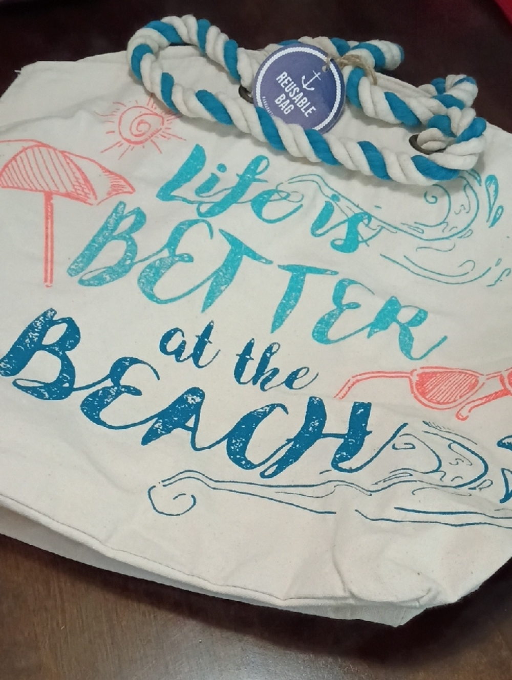 Canvas Beach Tote "Life is Better at the Beach" - Rope Handles